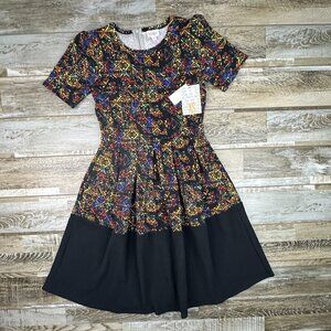 NWT Lularoe Amelia dress XS black colorful short sleeve